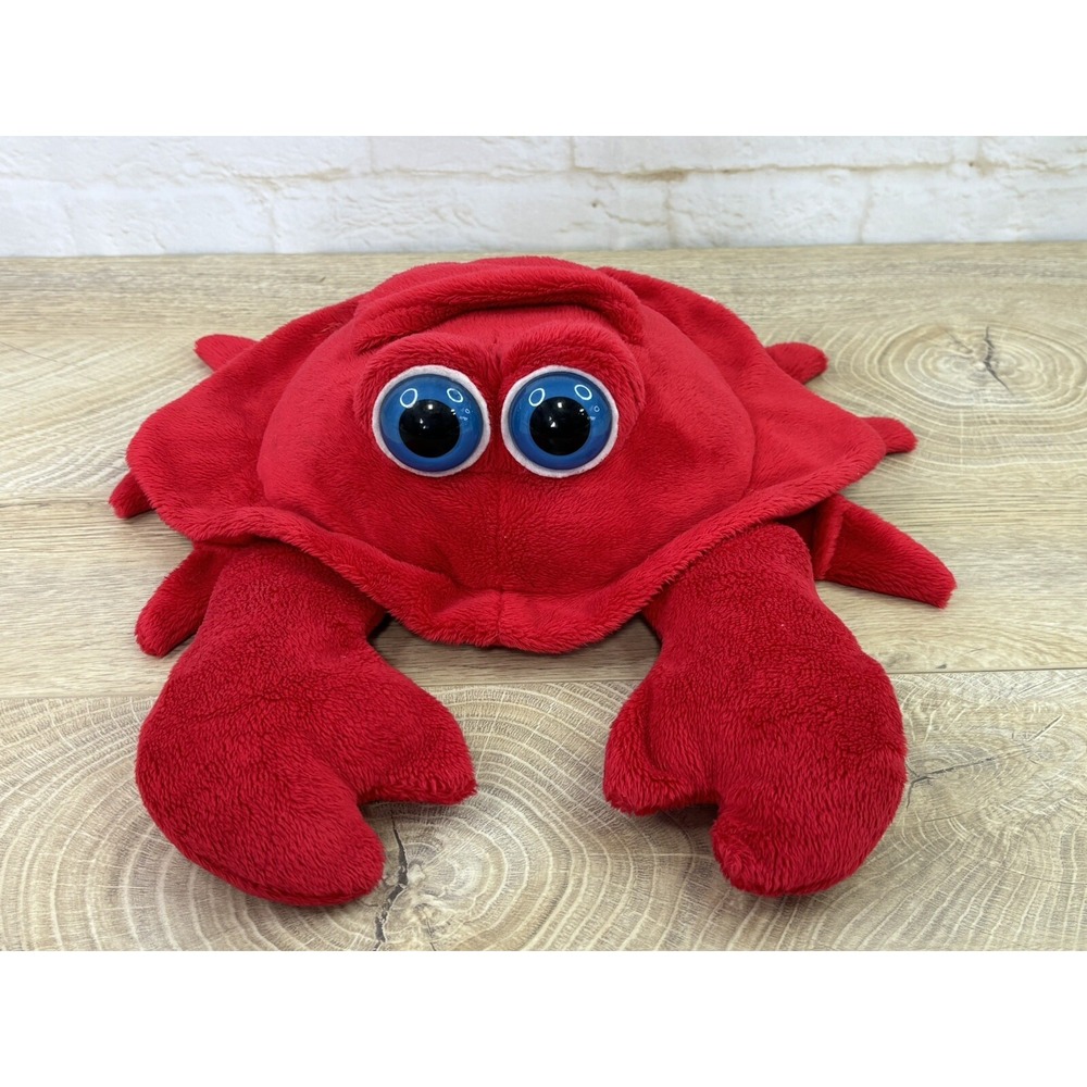 The Petting Zoo Crab Plush Stuffed Animal Toy Red BLUE EYES 9" Bean Bag Stuffed